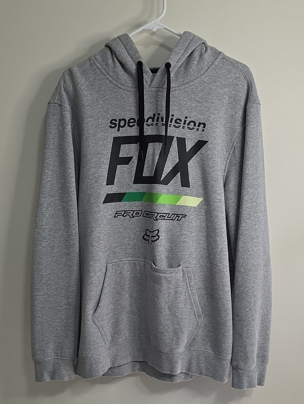 Fox Gray Pullover Hoodie with Black and Green Accents